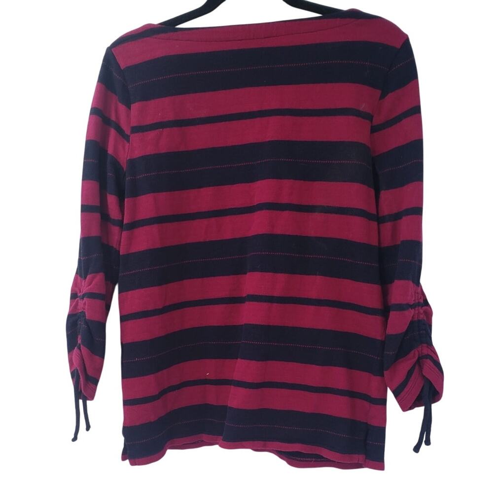 TALBOTS Pink and Navy Blue Striped Cotton 3/4 Sleeve Top Womens Petite Size SP - Picture 2 of 4